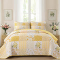 Mybedsoul Patchwork Quilt King Size, Soft Yellow Boho Floral King Bedspreads by Mybedsoul
