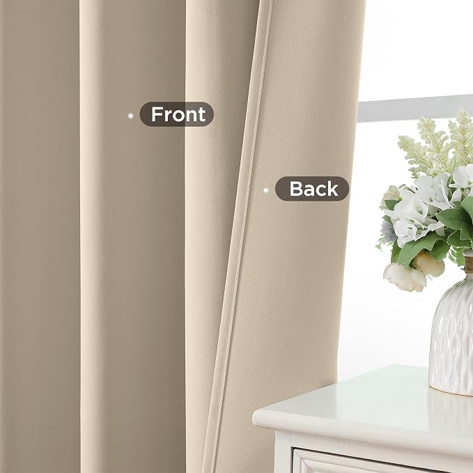 CUCRAF Light Beige Blackout Curtains 54 inch Length 2 Panels Set, Rod Pocket - Image 6