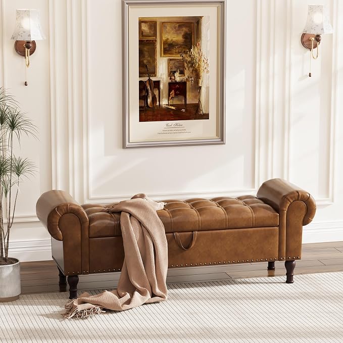 Apicizon 60" Bench with Storage, Upholstered Tufted Button Bedroom Bench with - Image 9