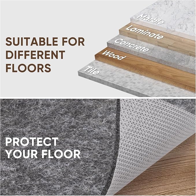 BALEINE Felt Non Slip Rug Pads, Extra Large 1/4" Thick Felt and Rubber Backing, Shock Absorbing Carpet Pad for All Carpets and Hardwood Floors (5x7 Ft)