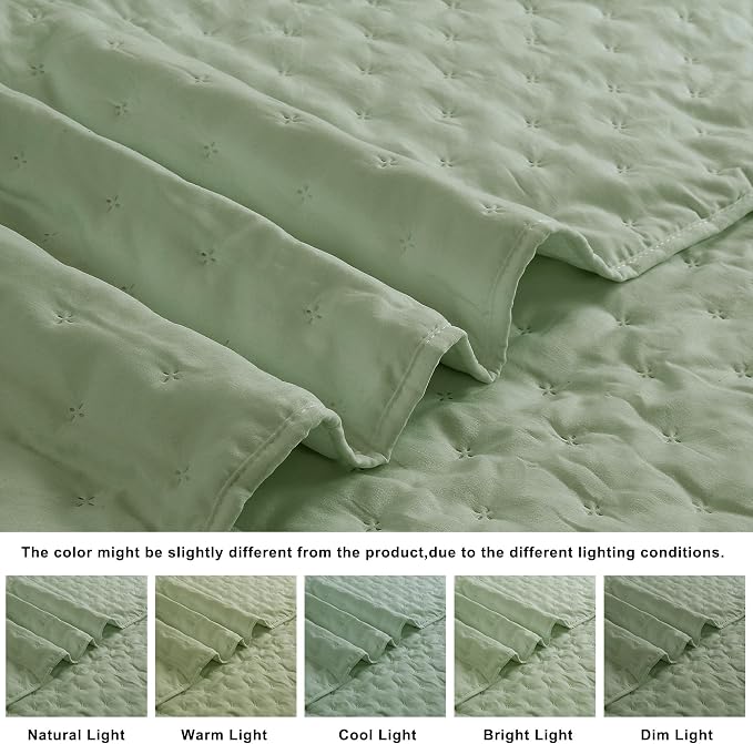 ROARINGWILD Sage Green Oversized King Size Quilt Bedding Set, California Cal - Image 6