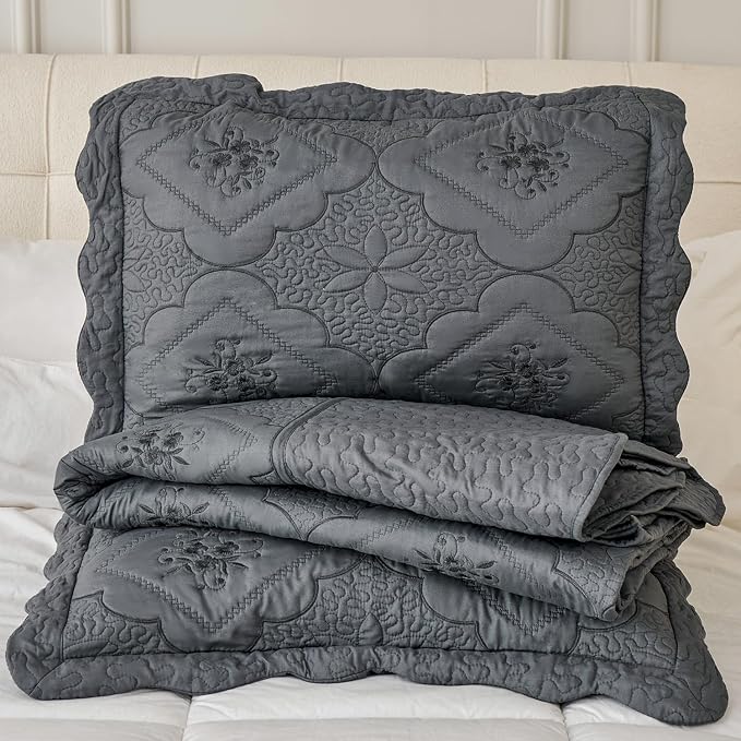 Cmfshape Floral Embroidery Quilt Set, 3 Pieces Queen Quilt Bedding Set - Image 5