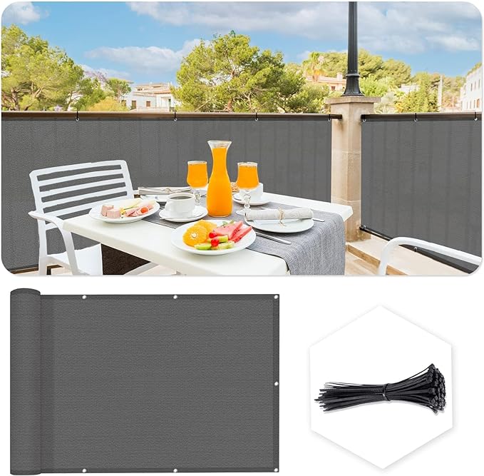 Custom Size 3.3'x2' Dark Grey Balcony Privacy Screen 90% UV Block | Windscreen by SUNLAX
