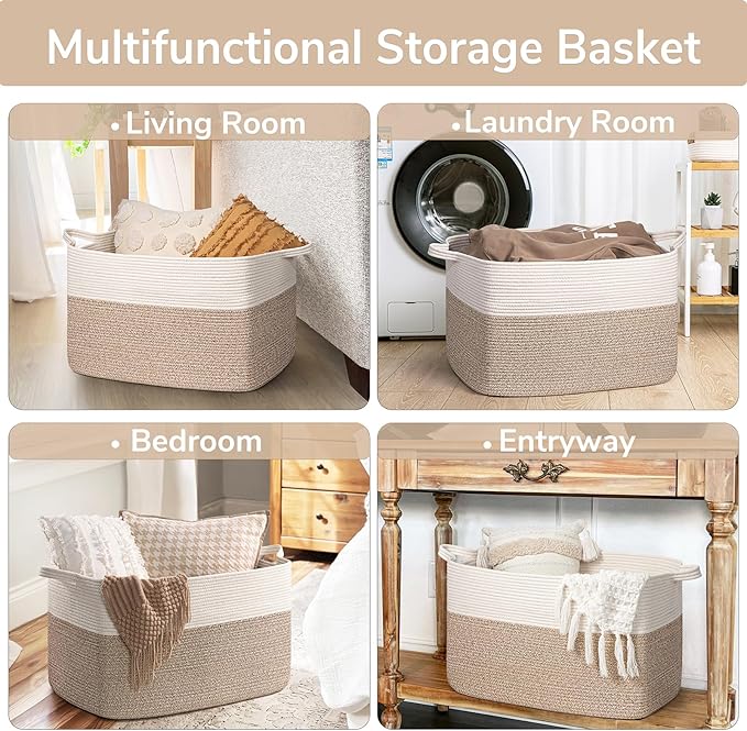 Goodpick 85L Large Woven Rope Blanket Basket, Toys & Clothes, Nursery & Bedroom - Image 4
