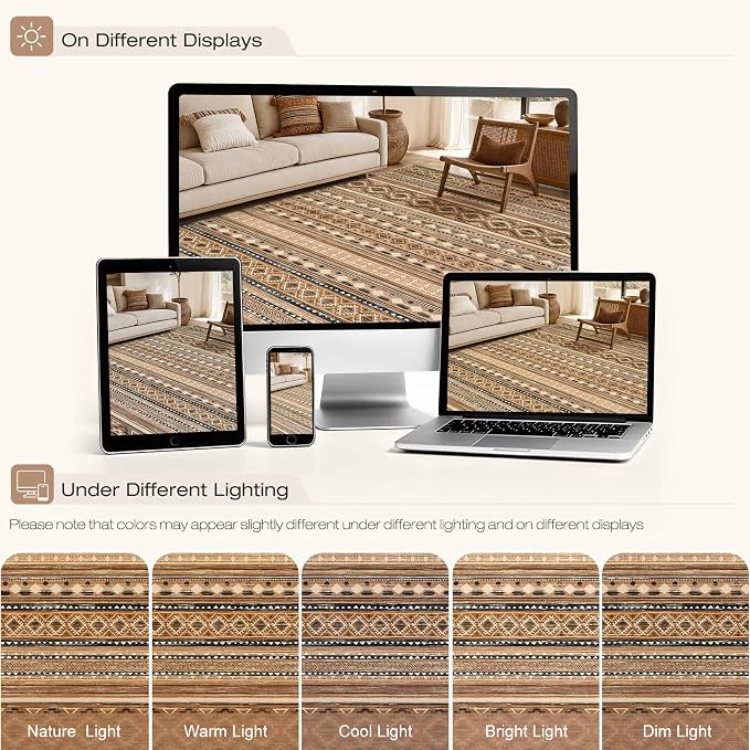 cotiled Boho 5x8 Area Rugs for Living Room: Soft Moroccan Washable Rug | Solve - Image 9