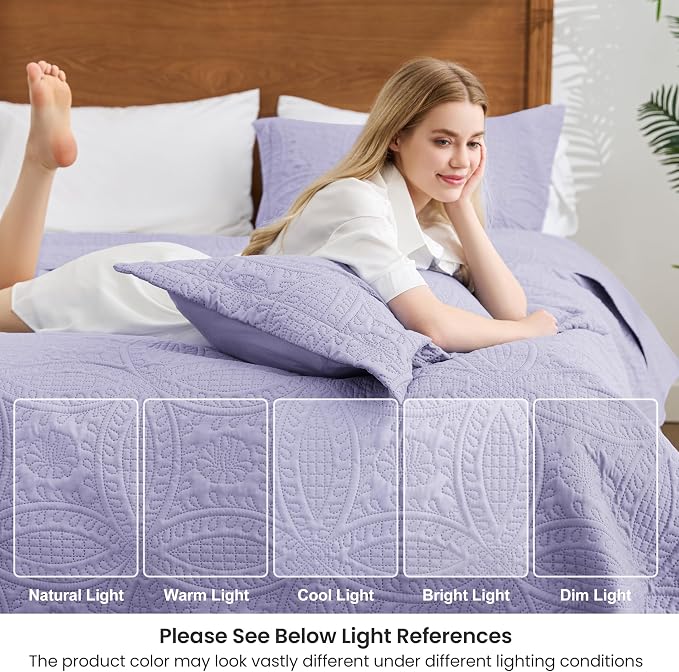 Love's cabin King Size Quilt Bedding Set Lavender Bedspreads - Image 6