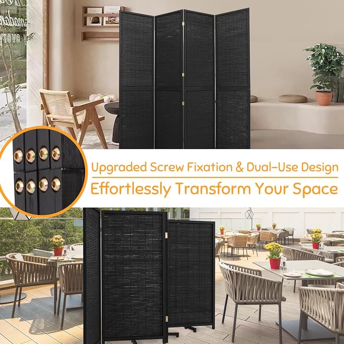 Bamboo Mesh Woven Room Divider 5.6FT, 4 Panel Folding Privacy Screen, Folding - Image 7
