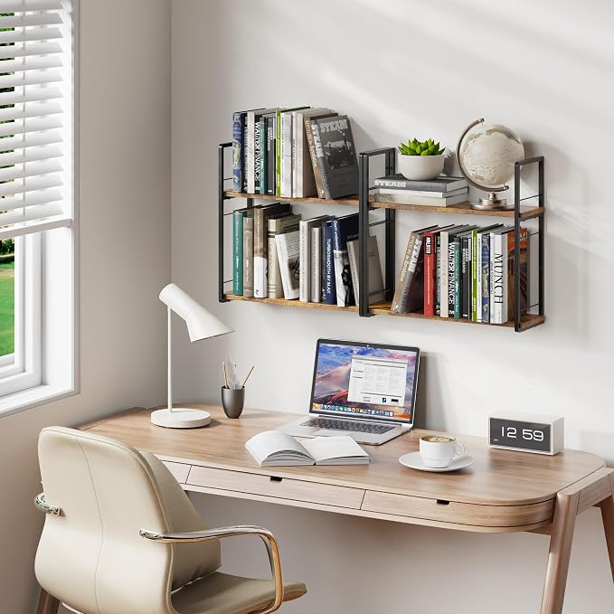 2-Layer Wall Bookshelf for Book Storage, Floating Book Shelves for Wall - Image 2