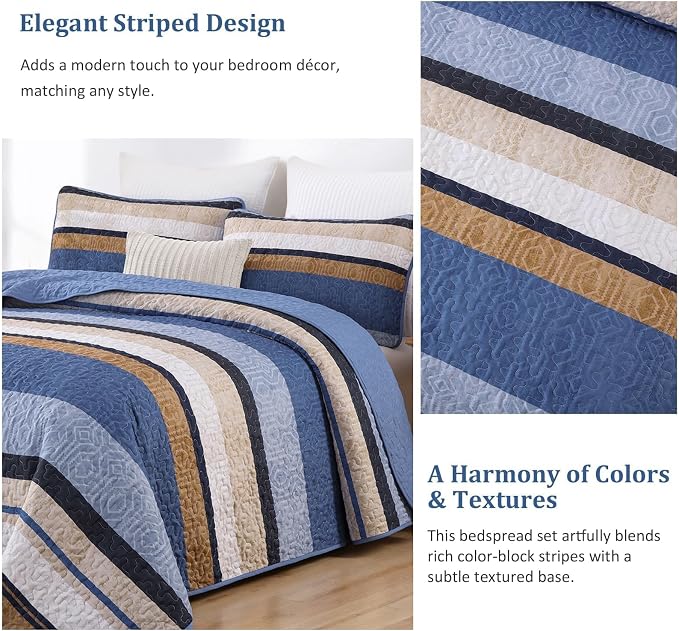 Dobuyly Full Size Dteiped Quilt Set, Breathable All-Season, 3-Piece Set Fits - Image 5