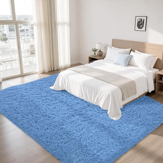 8x10 Area Rug for Living Room, Cobalt Blue Fluffy Shag Non-Slip Bedroom Rugs | - Image 2