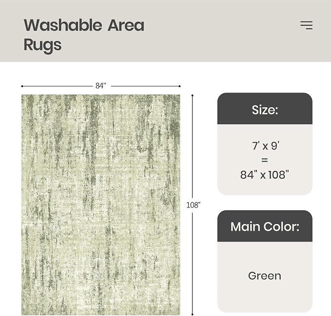7x9 Area Rug, Abstract Washable Area Rugs - Image 2