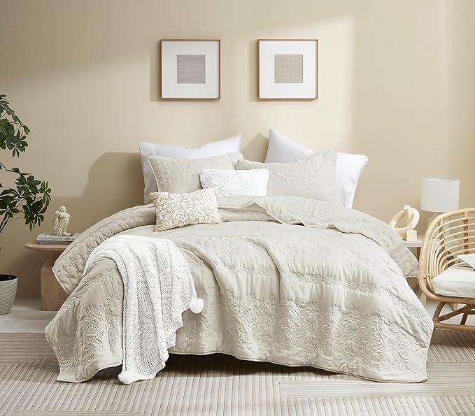B2EVER Boho Light Beige Quilt Twin Size Bedding Sets by B2EVER
