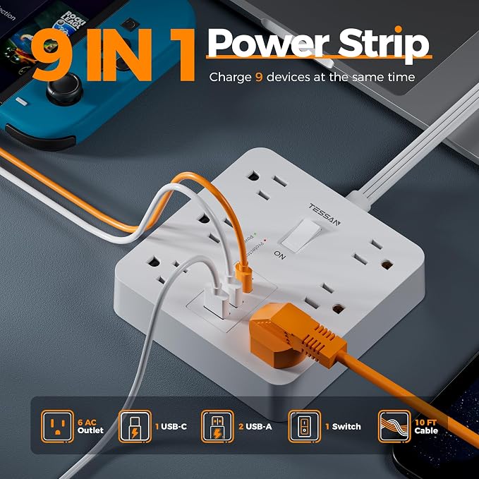 TESSAN 10Ft White Extension Cord - Image 2