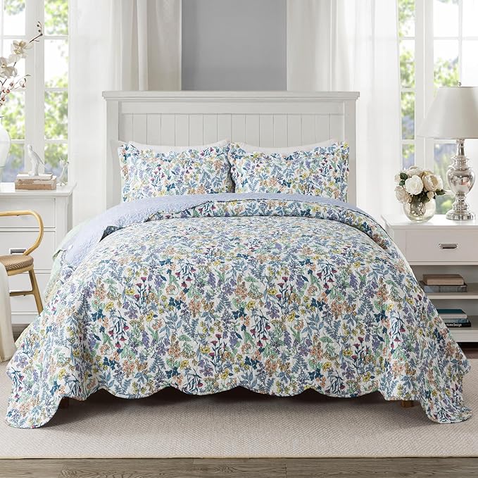 3-Piece Quilt Set Quilted Bedspread Lightweight Coverlet Set Garden Style by Travan