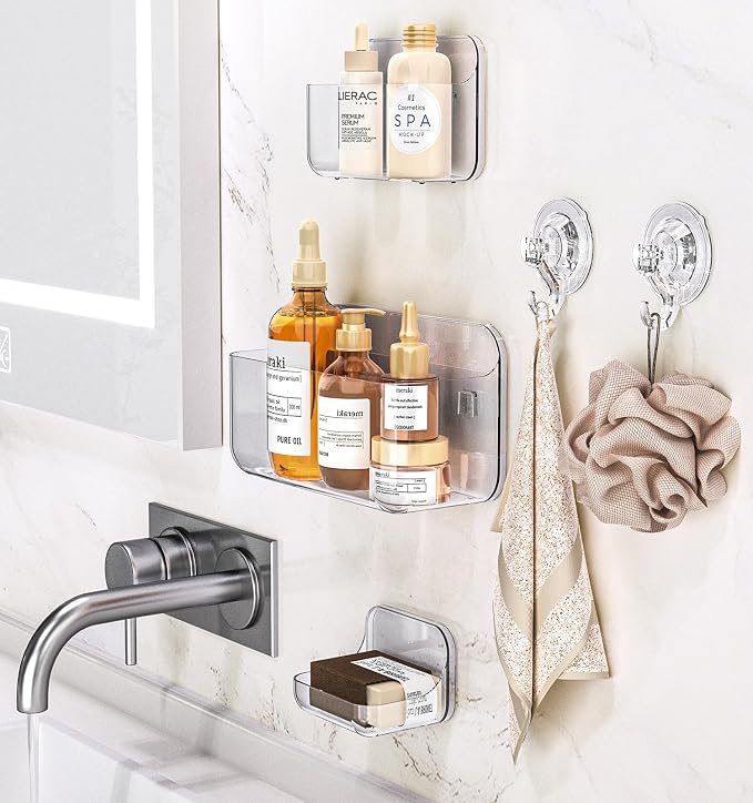 Shower Shelves 5 Pack Clear Acrylic Bathroom Organizer Caddy | Large Capacity - Image 2