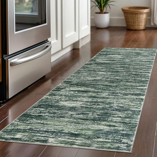 2x5 Modern Abstract Runner Rug for Hallways, Dark Green Super Soft Hallway Decor Kitchen Rugs with Non-Slip, Non-Shedding Washable Rug for Hallways Entryway Bedroom Indoor