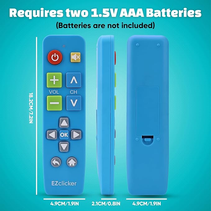 EZclicker Plus Big Button Universal TV Remote (Blue) Simple Easy to Use, Works with Major TV Brands (2xAAA Batteries Not Included)