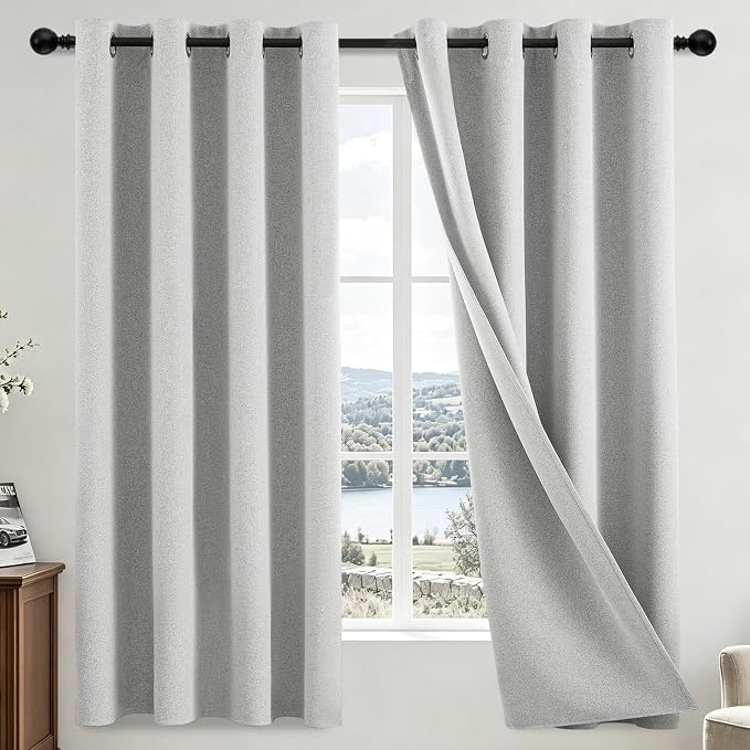 COSVIYA 100% Blackout White Linen Curtains & Drapes 63 Inch Length | Light by COSVIYA