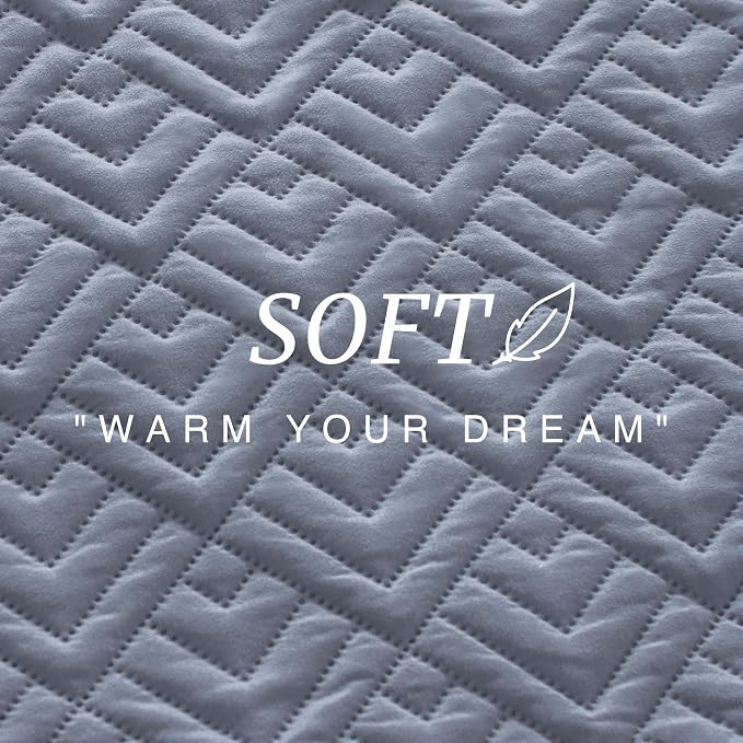 EXQ Home King Size Quilt Set Squares Pattern Bedding Set Bluish Grey | Soft - Image 5