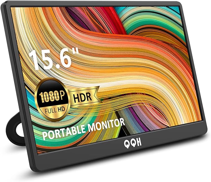 QQH Portable Monitor, 15.6" Portable Travel Monitor for Laptop 1080P FHD IPS Second Screen, USB C HDMI External Gaming Monitor Display for Computer Phone PC PS4 PS5 Xbox Switch (Z1-9)