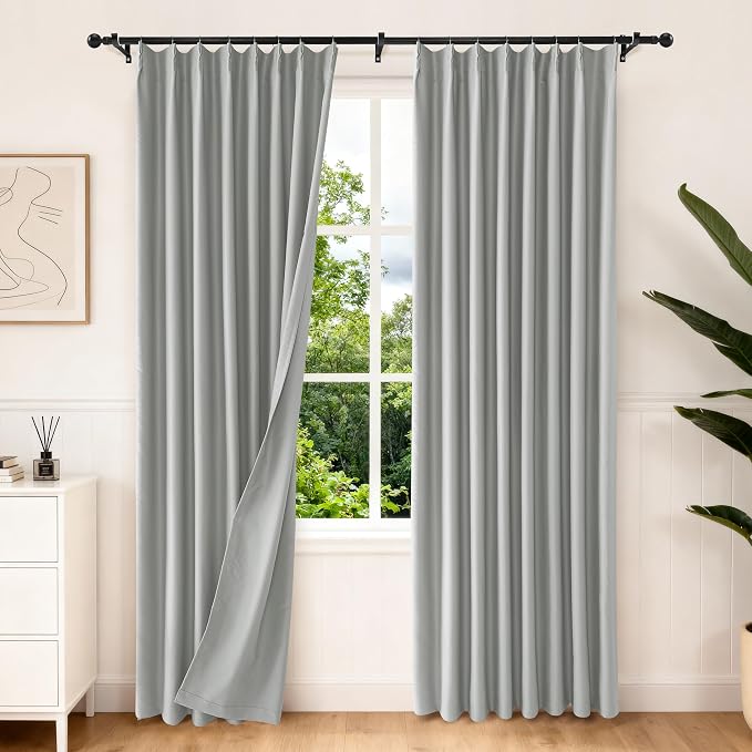 Etherealveil Light Gray Pinch Pleated Blackout Curtains 2 Panels 52"x102" | by Etherealveil