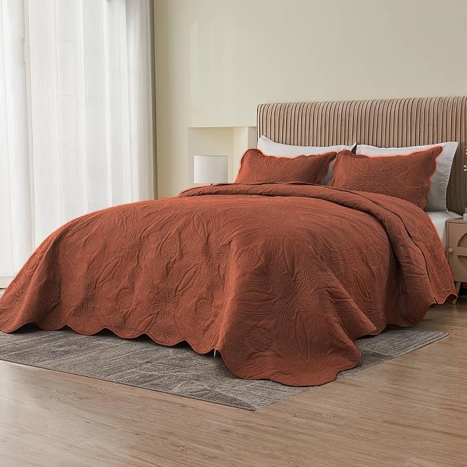 Kingnex Oversized King Bedspreads 128x120 Ultrasonic Quilted Baked Clay | Extra - Image 3