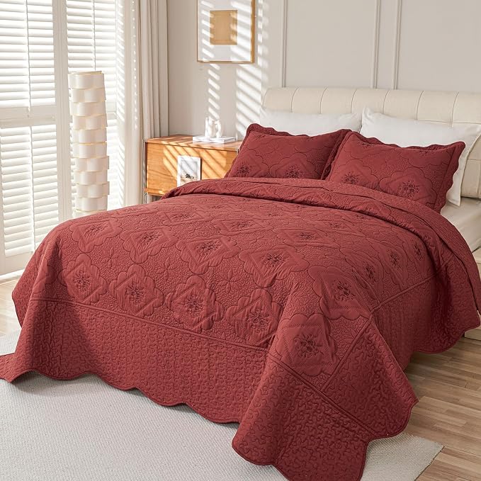 Cmfshape Floral Embroidery Quilt Set, 3 Pieces King Quilt Bedding Set, Classic - Image 3