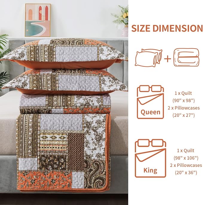 BEDIFANY Cotton California King Quilt, 100% Cotton Cover Fall Bedspread | - Image 6