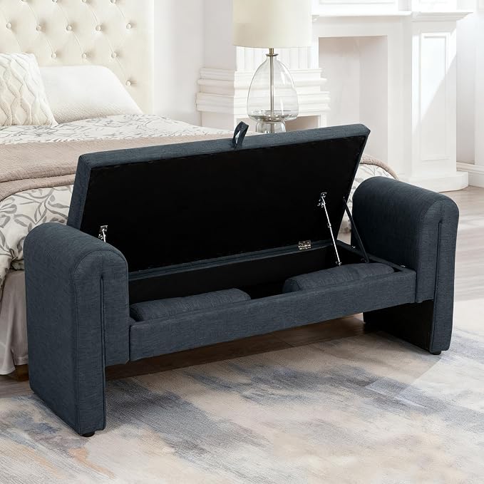61" Velvet End of Bed Bench, Upholstered Seat - Image 7