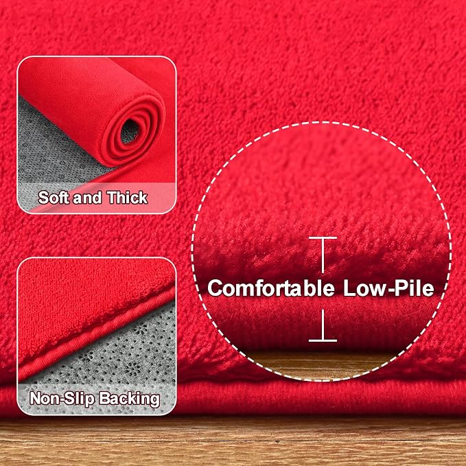 Red Round Area Rug 4ft Washable Circle Rugs - Image 3