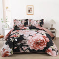 WONGS BEDDING Black Quilt Queen Size, Lightweight Botanical Coverlet Set by WONGSBEDDING