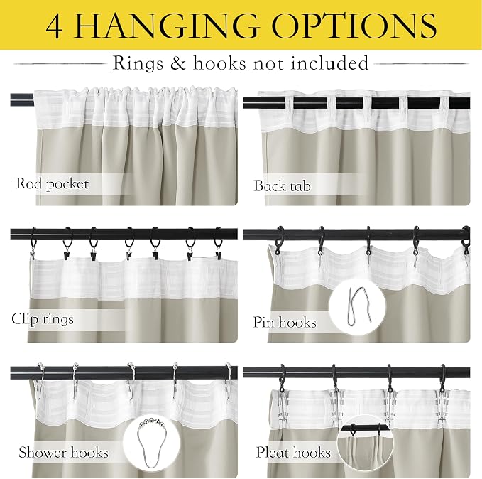 NICETOWN Natural Curtains 108" Length - Image 3