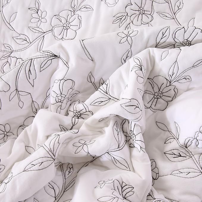 ROOMLIFE Quilt Set Full Size 3D Floral Embroidery Pattern 3-Piece Cotton - Image 9
