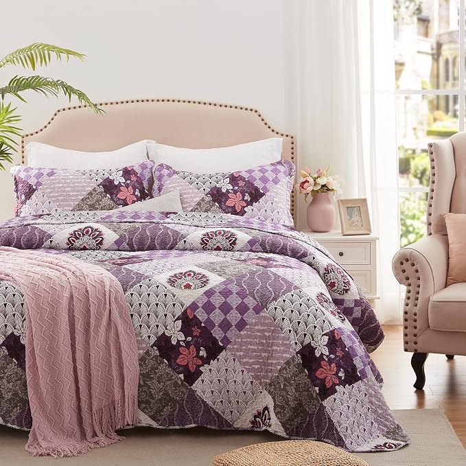 King Size Quilt Set 3 Pieces Lightweight Reversible Bedspread-98''x106'' Soft - Image 3
