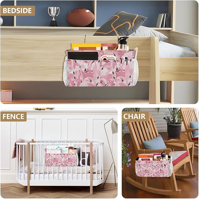 Pink Flamingo tag8 Bedside Caddy Storage Bag Bedside Organizer - Image 8