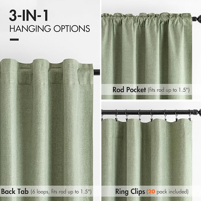 MIULEE 100% Blackout Curtains Linen Curtains & Drapes 90 Inch, Sage Green | 2 - Image 3