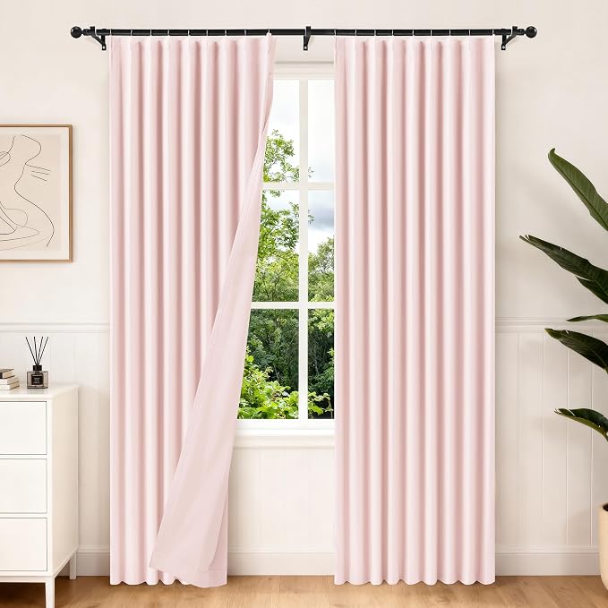 Etherealveil Baby Pink Pinch Pleated Blackout Curtains 2 Panels 60"x102" | Back by Etherealveil