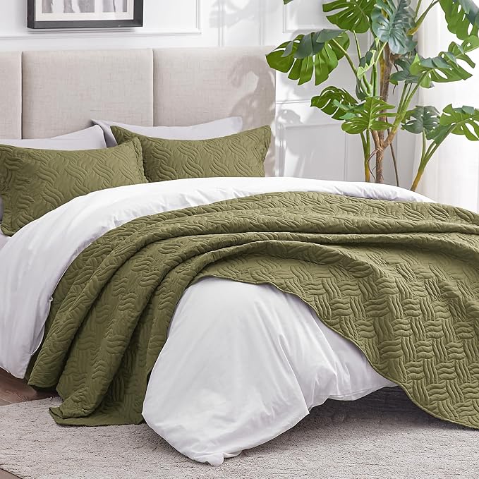 Love's cabin Twin Quilt Bedding Set Olive Green Bedspreads - Image 2