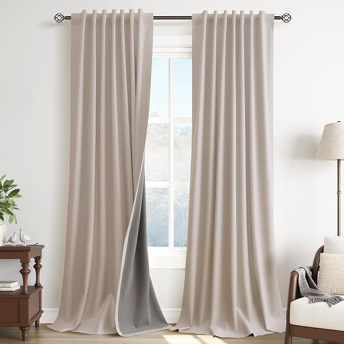 Extra Long 100% Blackout Linen Curtains 120 Inches Long 10 FT by Guken