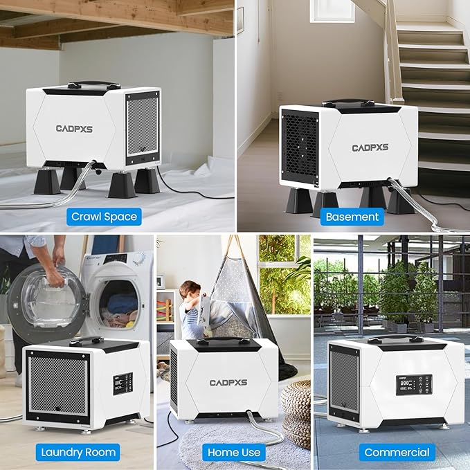 CADPXS Crawl Space Dehumidifier with Drain Hose, 80 Pint Commercial Dehumidifier for Basement, Home Use, Water Damage, Auto Defrost, Memory Start, cETL Certified, Up to 1000 Sq Ft