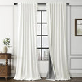 Ivory Linen 100% Blackout Cream Curtains 102 Inches Long 2 Panels Set Neutral by Guken