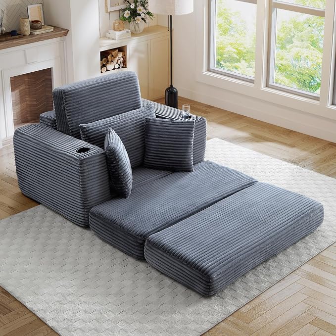 Oversized Chaise Lounge Chair Indoor, 52.4" W Corduroy Upholstered Fluffy Comfy - Image 7