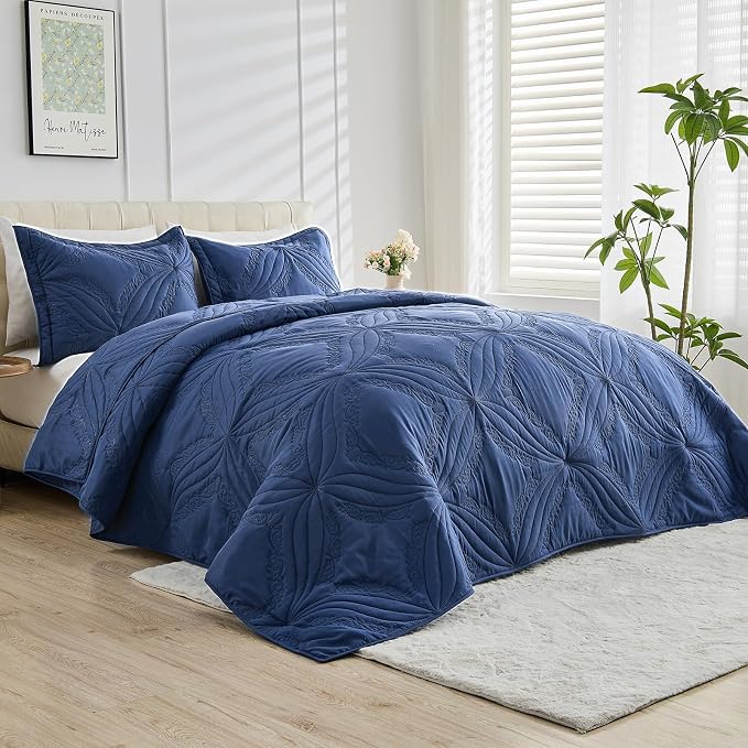 Kingnex Oversized King Bedspreads 128x120 Ultrasonic Quilted Navy | Extra Wide by Kingnex
