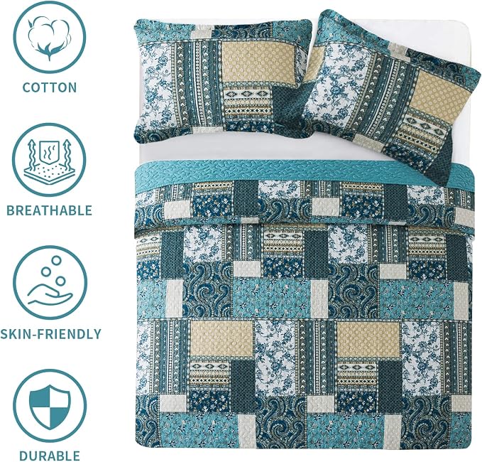 BEDIFANY 100% Cotton Cover King Size Quilt Set, Lightweight Bedspread King | - Image 8