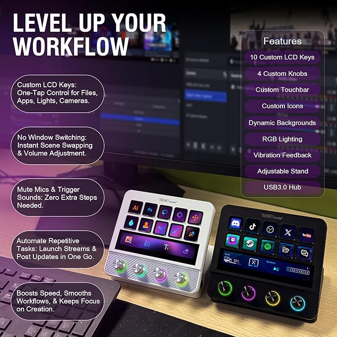 VSDINSIDE Macro Pad, Streaming Deck Stream Controller Soundboard Keypad, Programmable Keys USB Shortcut Keyboard for Gamer Streamer, Audio Mixer for OBS, YouTube, Office Desk Setup, PC, Mac