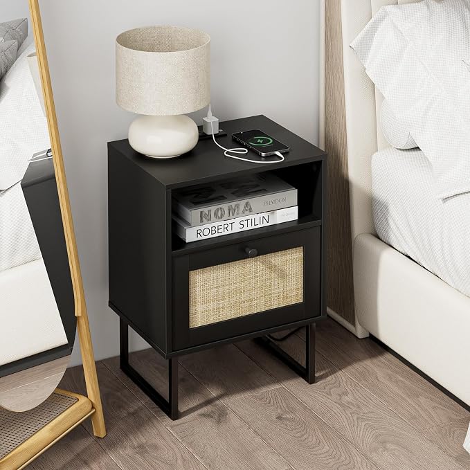 Masupu Extra Large Rattan Nightstand, Boho Night Stand Modern Farmhouse Wood - Image 5