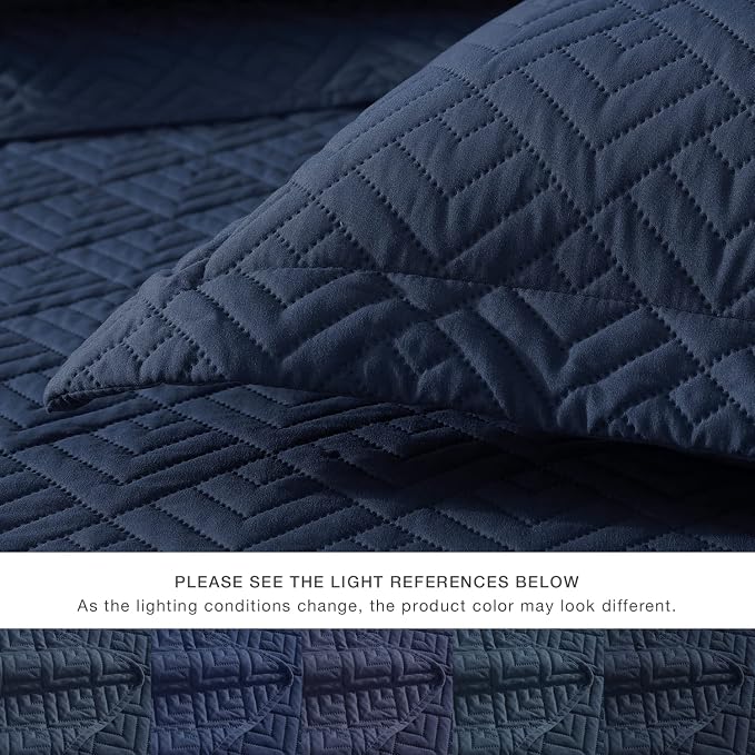 EXQ Home Quilt Set Twin Size Navy 2 Piece, Lightweight Soft Coverlet Modern - Image 6