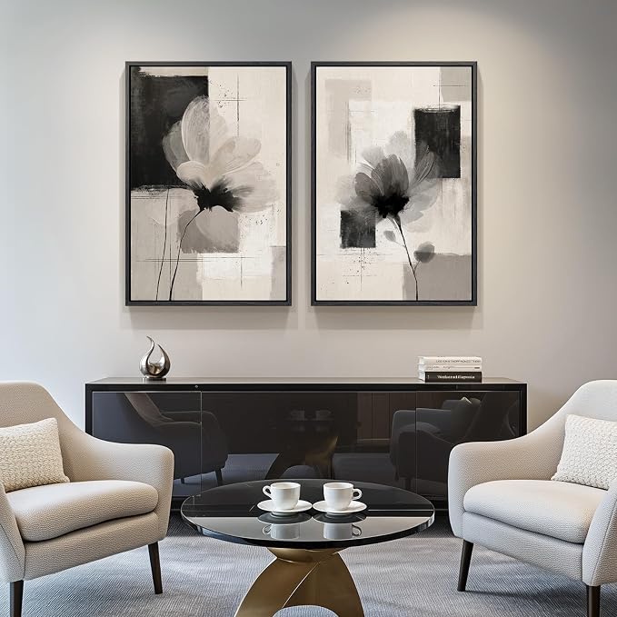 Large Framed Neutral Abstract Floral Wall Art - Image 8