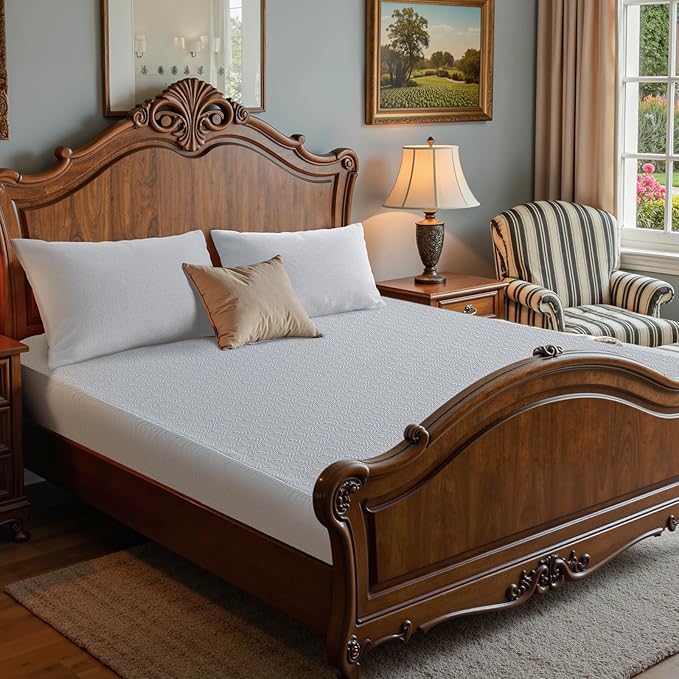 Waterproof Mattress Protector Queen Mattress Pad, Deep Stretchable Pocket Bed Cover, Machine Washable Soft Breathable Noiseless Mattress Protection for Household Guest Bedroom Home Hotel