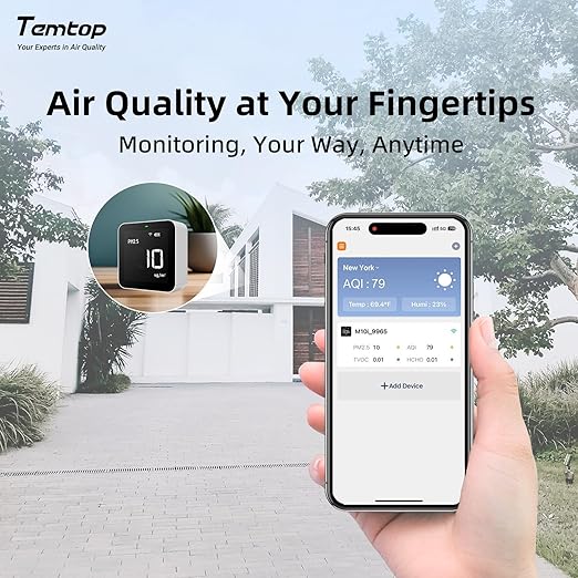 Temtop Smart Air Quality Monitor Indoor Home Air Testing for AQI, PM2.5, Formaldehyde and VOCs with WiFi Connection and Remote Monitoring via App,M10i
